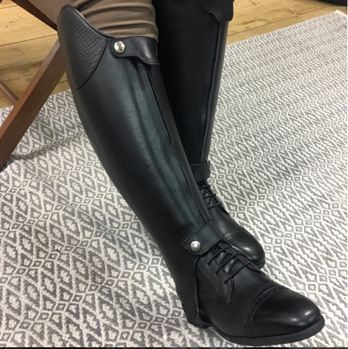 DRESSAGE CHAPS /
Black / Faux iguana accents