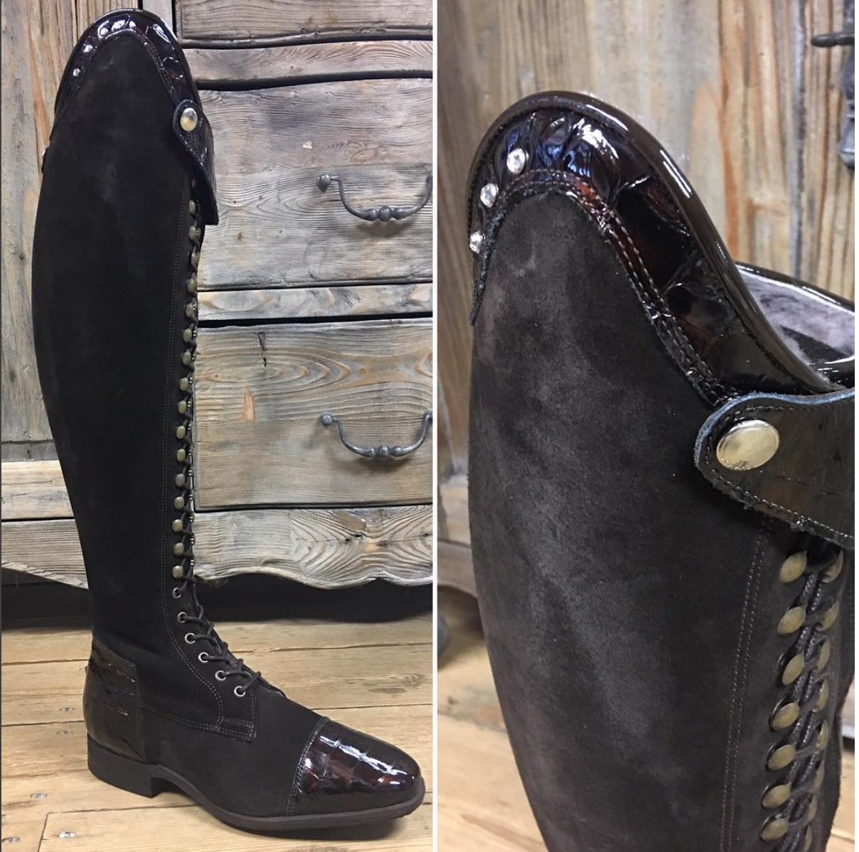 BIA WINTER /
Chocolate brown / Faux croc gloss accents