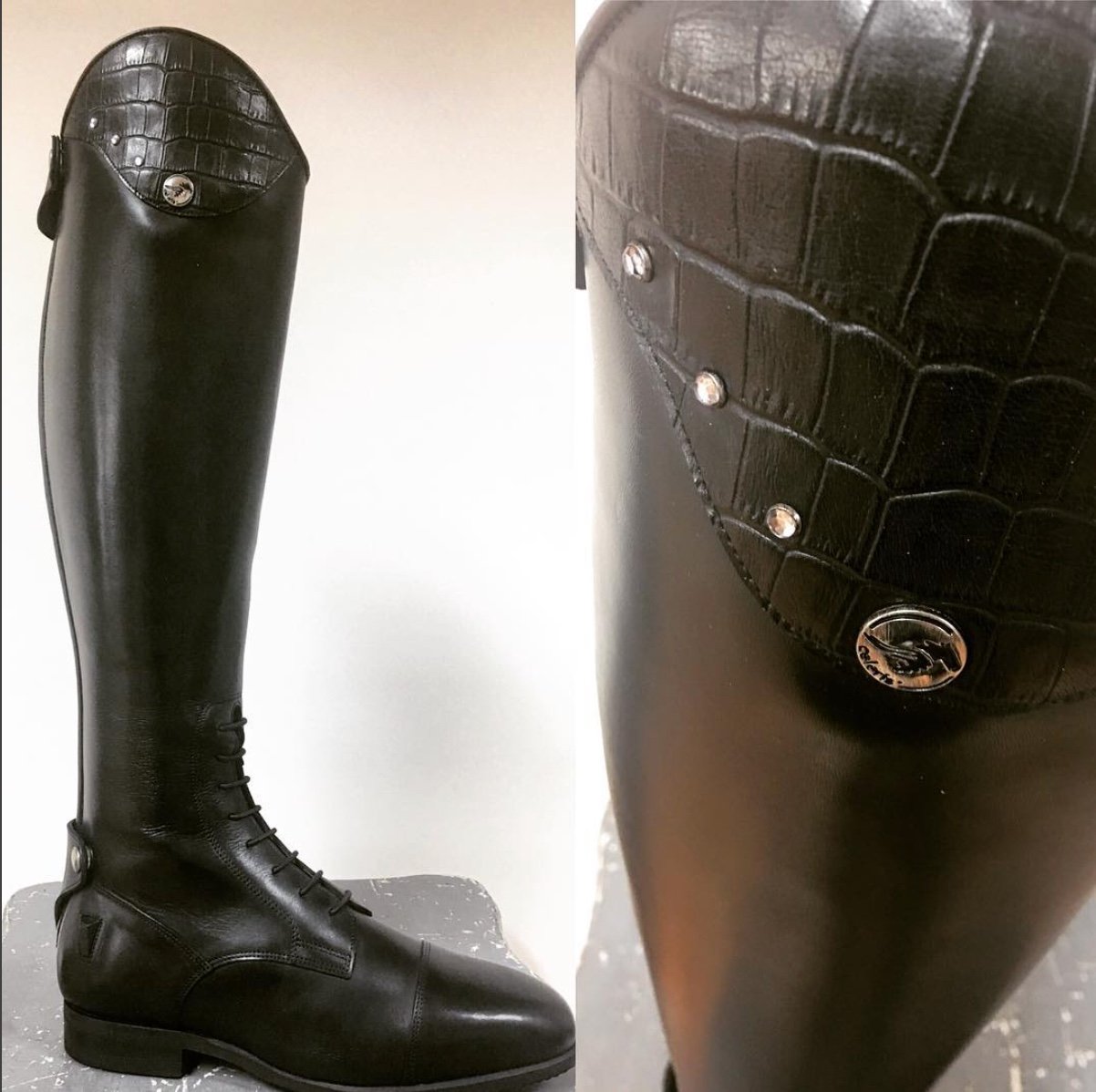 ANA /
Black and matt faux croc / Double-stitched toe cap.