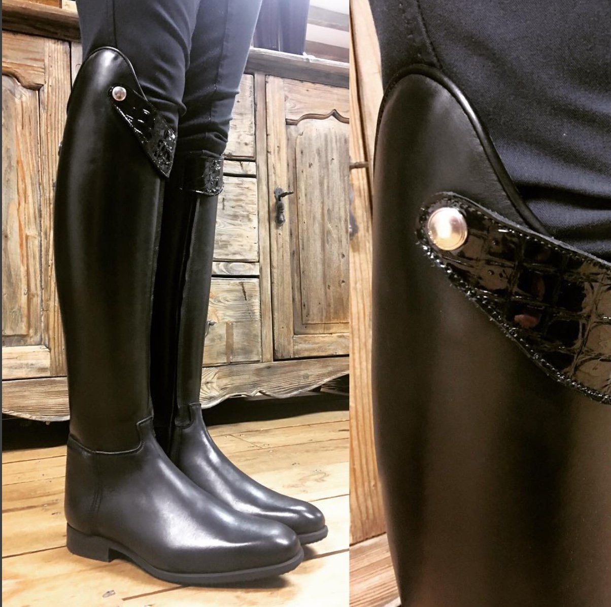 PASSAGE /
Black and faux croc gloss / Long strap and popper