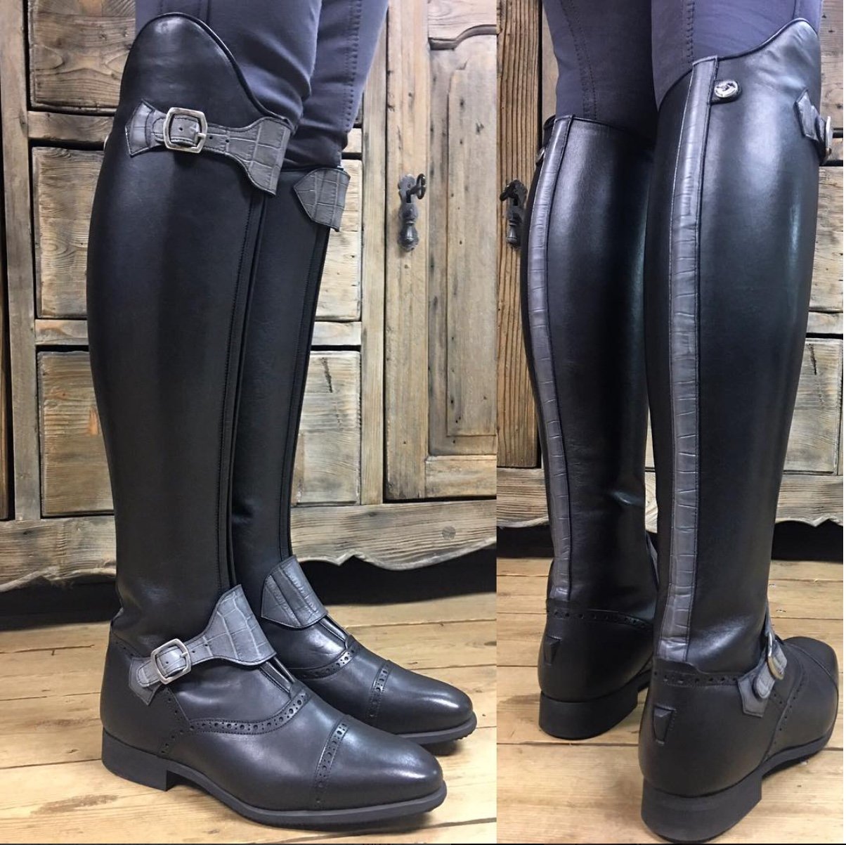 POLO /
Black / Grey faux croc accents