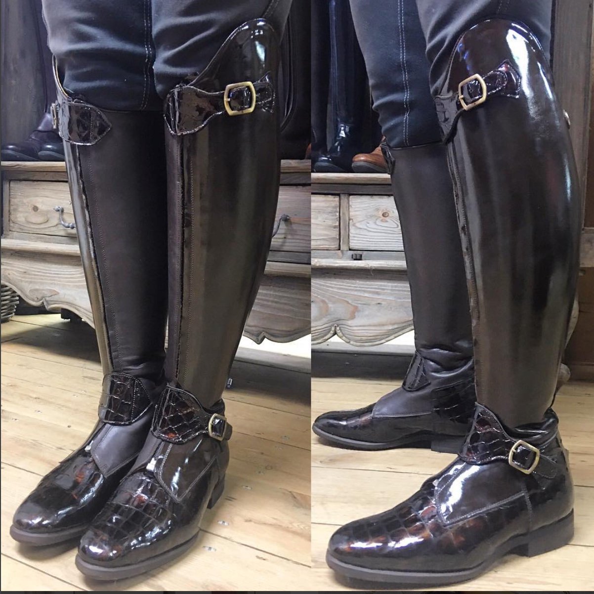 POLO PASSAGE /
Brown gloss / Faux croc gloss accents