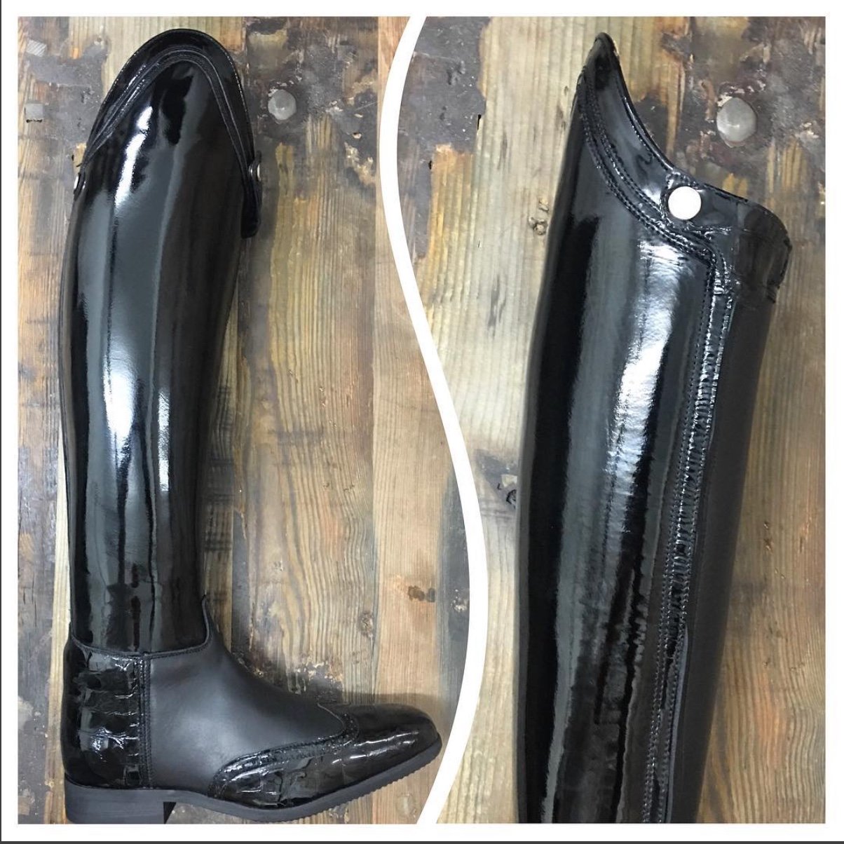 PASSAGE /
Black gloss / Faux croc gloss accents