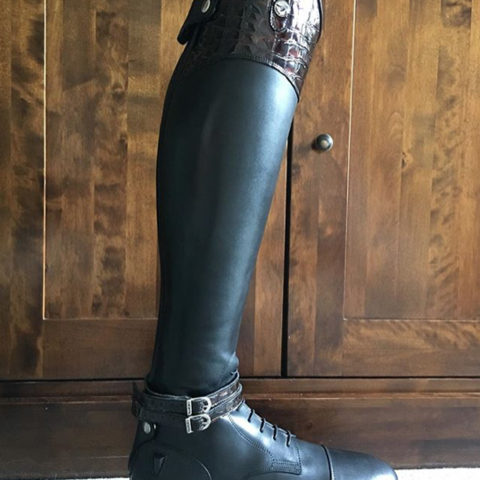 HUGO / Black with chocolate faux croc gloss accents