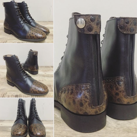 JOANA / Chocolate brown with brown faux ostrich accents