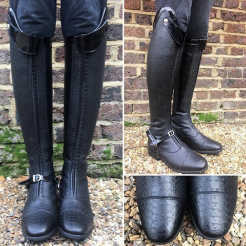 POLO / Black faux iguana with black gloss accents